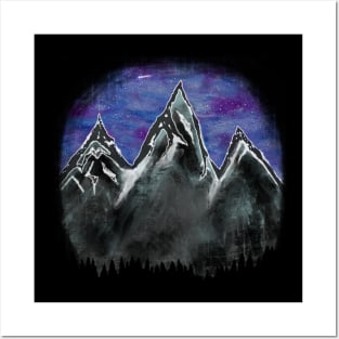 Tetons with purple sky full of stars purple mountain majesty Posters and Art